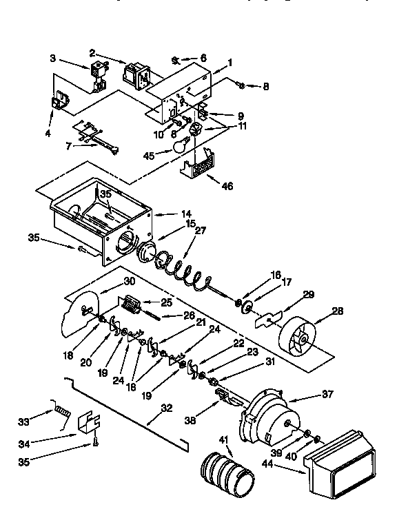 Whirlpool ED25PQXDW03 motor and ice container diagram