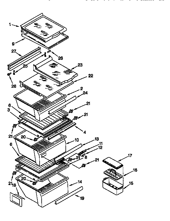 Whirlpool ED25DSXDN05 refrigerator shelf diagram