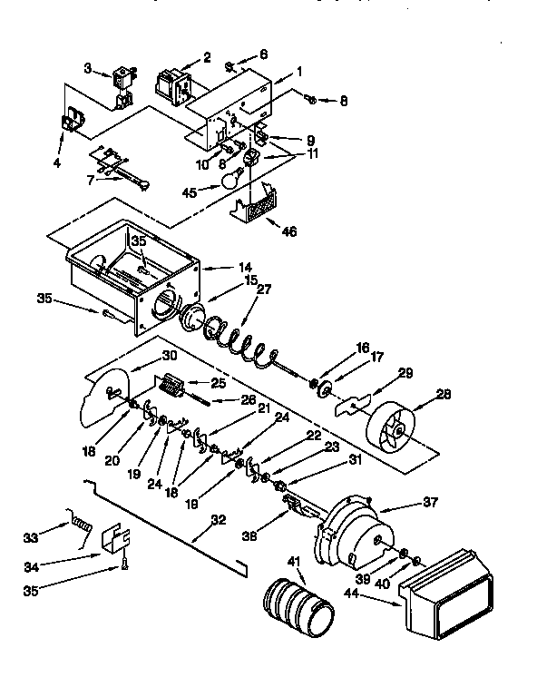 Whirlpool ED25DSXDN05 motor and ice container diagram