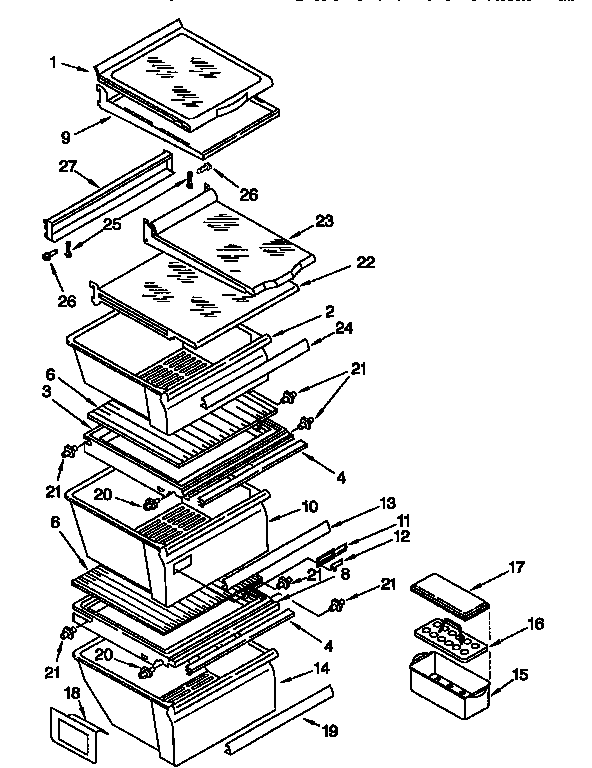 Whirlpool ED27DQXDN03 refrigerator shelf diagram