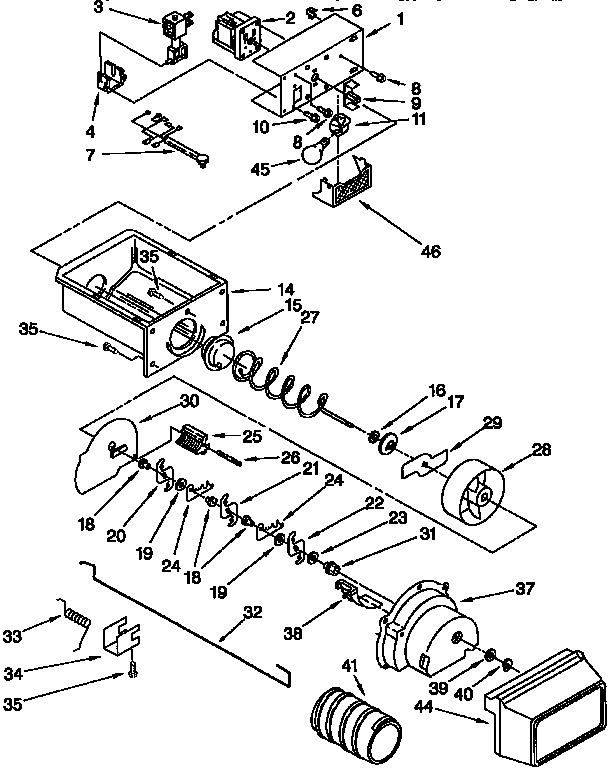 Whirlpool ED27DQXDN03 motor and ice container diagram