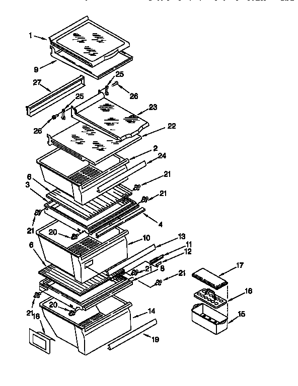 Whirlpool ED27DSXDB06 refrigerator shelf diagram