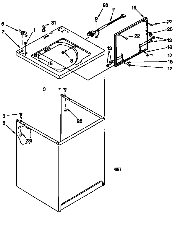 Whirlpool LBR4221EW1 top and cabinet diagram