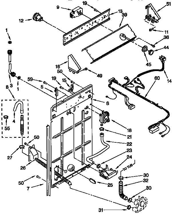 Whirlpool LBR4221EW1 controls and rear panel diagram