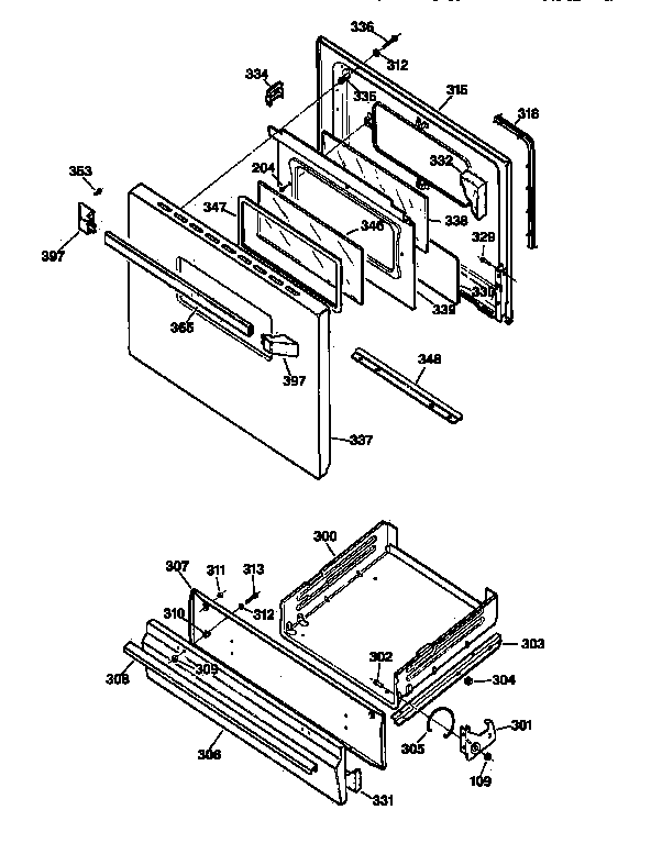 GE JGBC17PEW2AD door & drawer parts diagram