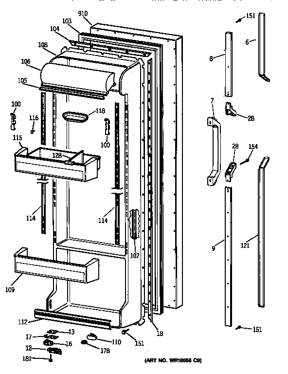 GE TFK25PRYDAA fresh food door diagram