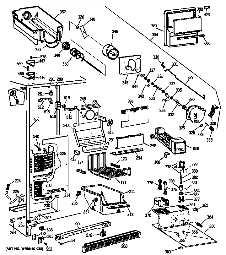 GE TFK25PRYDAA freezer section diagram