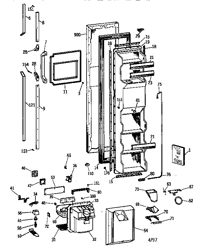 GE TFK25PRYDWW freezer door diagram