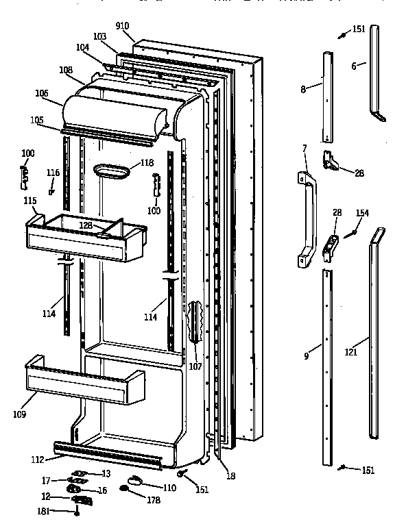 GE TFK25PRYDWW fresh food door diagram