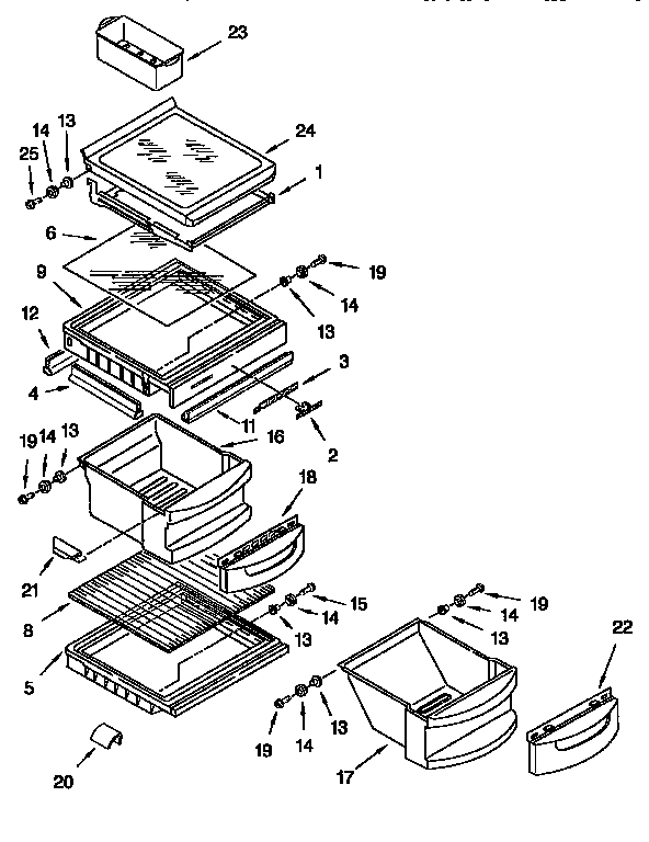 KitchenAid KSRB22QFBL00 refrigerator shelf diagram
