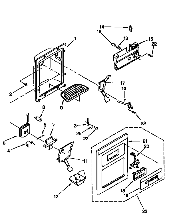 KitchenAid KSRB22QFBL00 dispenser front diagram