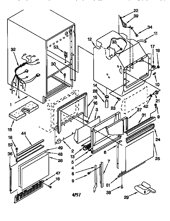 KitchenAid KUIS185EBL1 cabinet liner and door diagram