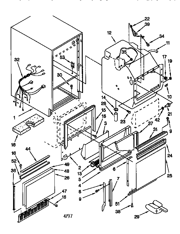 KitchenAid KUIS185EWH1 cabinet liner and door diagram