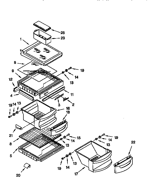 KitchenAid KSUP25QDAL05 refrigerator shelf diagram