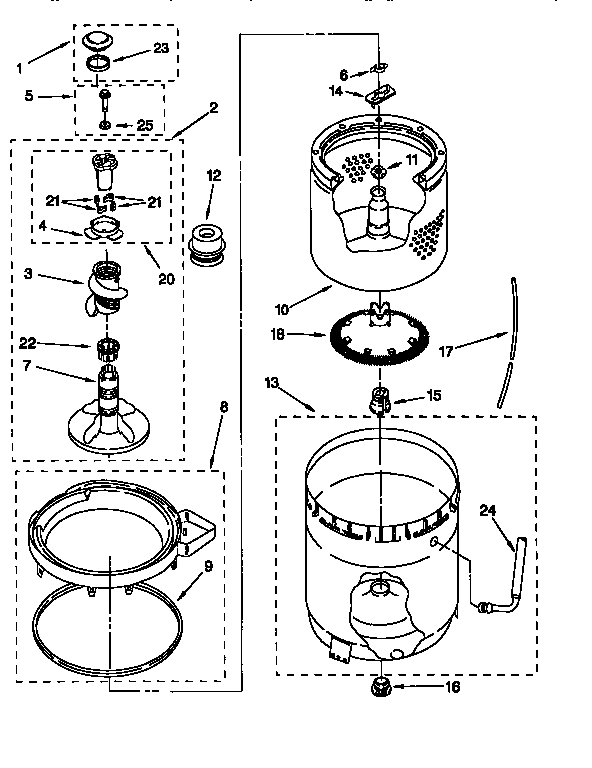 Kenmore 11026722692 agitator, basket and tub diagram