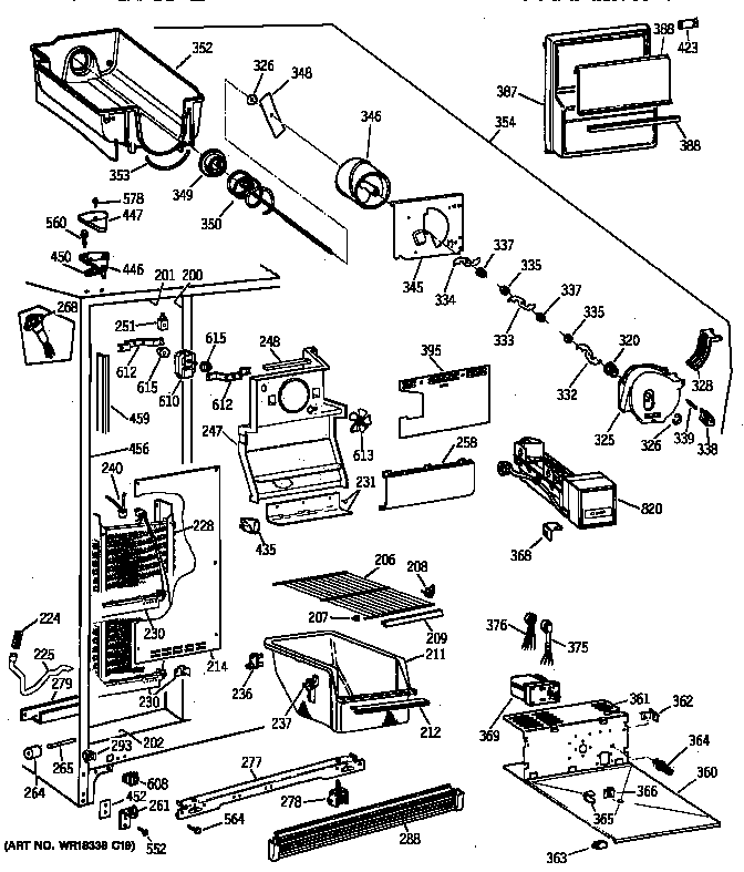 GE TFT25JWYDAA freezer section diagram