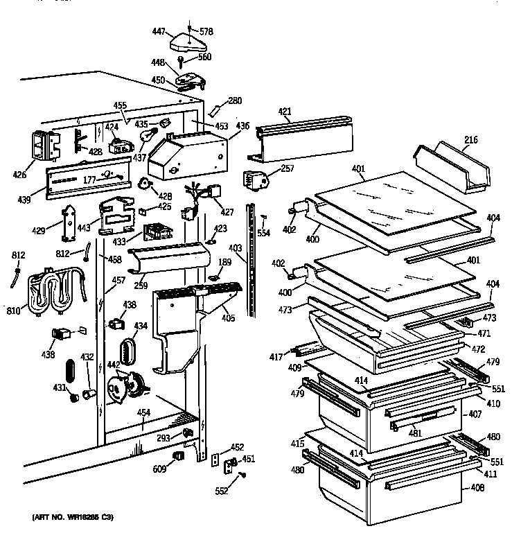 GE TFT25JWYDAA fresh food section diagram