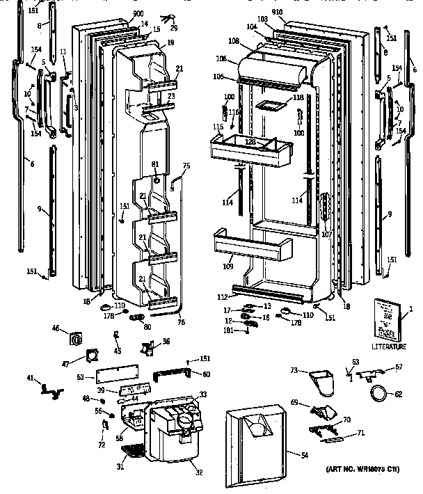 GE TFT25JWYDWW doors diagram