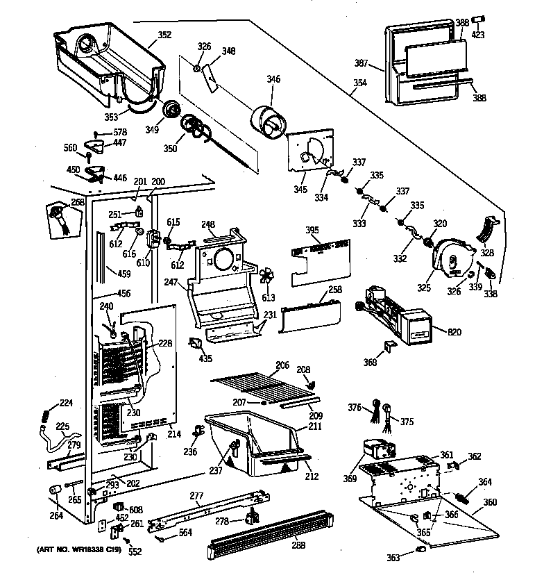 GE TFT25JWYDWW freezer section diagram