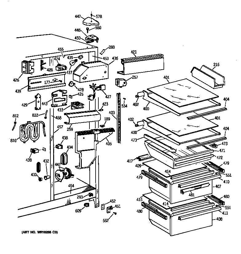 GE TFT25JWYDWW fresh food section diagram