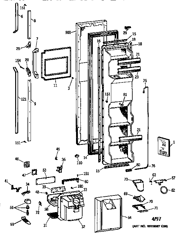 GE TFX24PRXDWW freezer door diagram