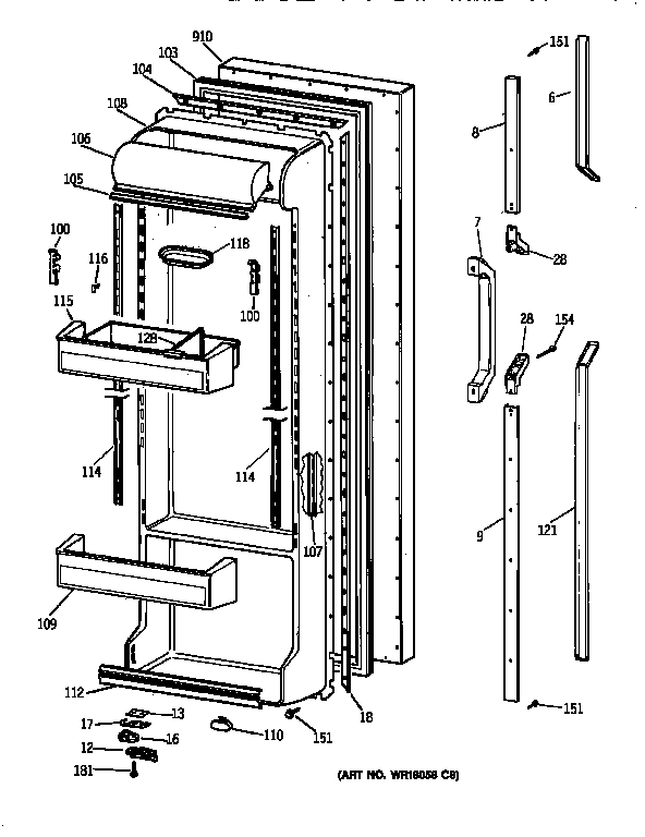 GE TFX24PRXDWW fresh food door diagram