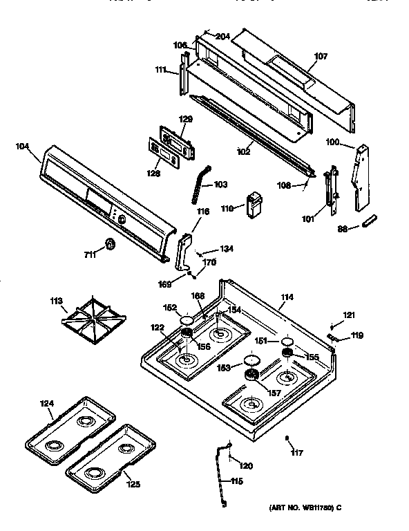 GE JGBP30AEW1AA cooktop diagram