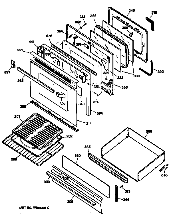 GE JGBP30AEW1AA door & drawer parts diagram