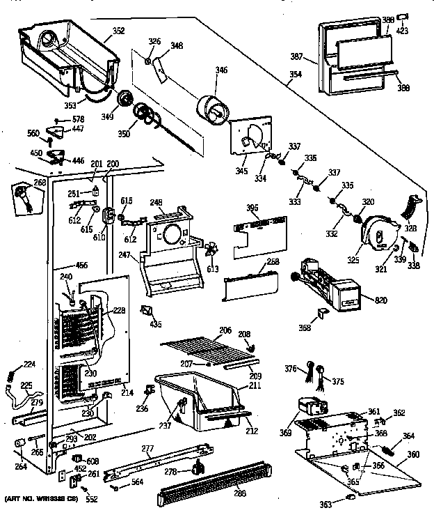 GE TFX22JWYDAA freezer section diagram