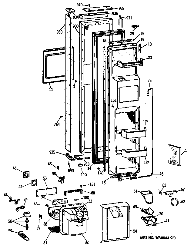 GE TPG21KRYAWS freezer door diagram