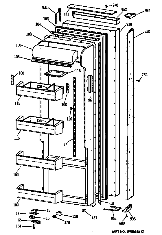 GE TPG21KRYAWS fresh food door diagram