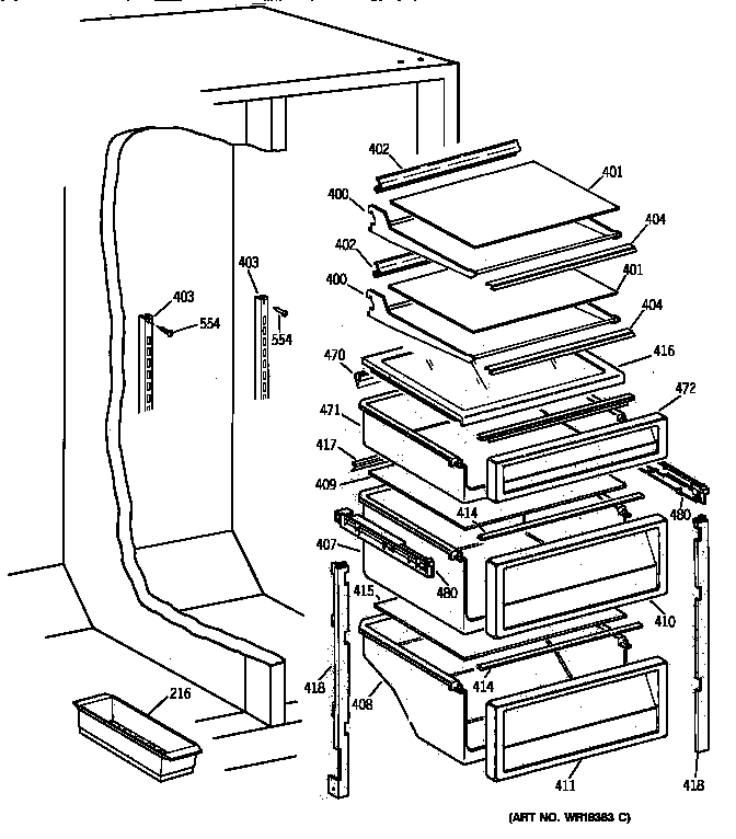 GE TPG21KRYAWS fresh food section diagram