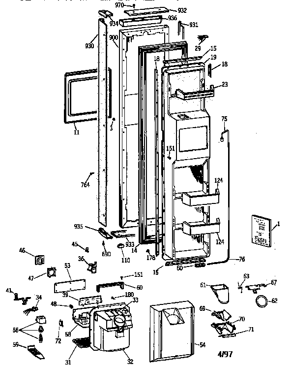 GE TPG21KRYAWW freezer door diagram
