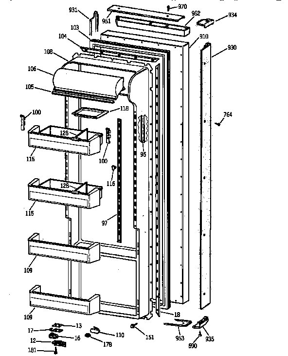 GE TPG21KRYAWW fresh food door diagram