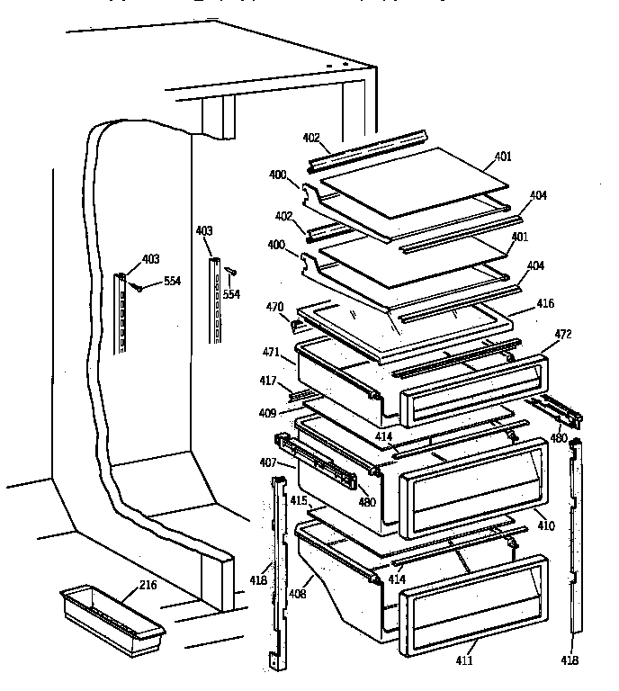 GE TPG21KRYAWW fresh food section diagram