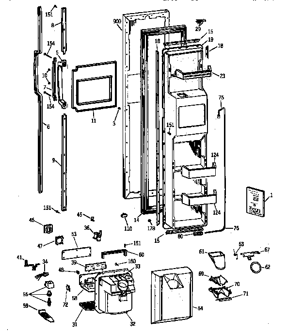 GE TPG21JRYABB freezer door diagram
