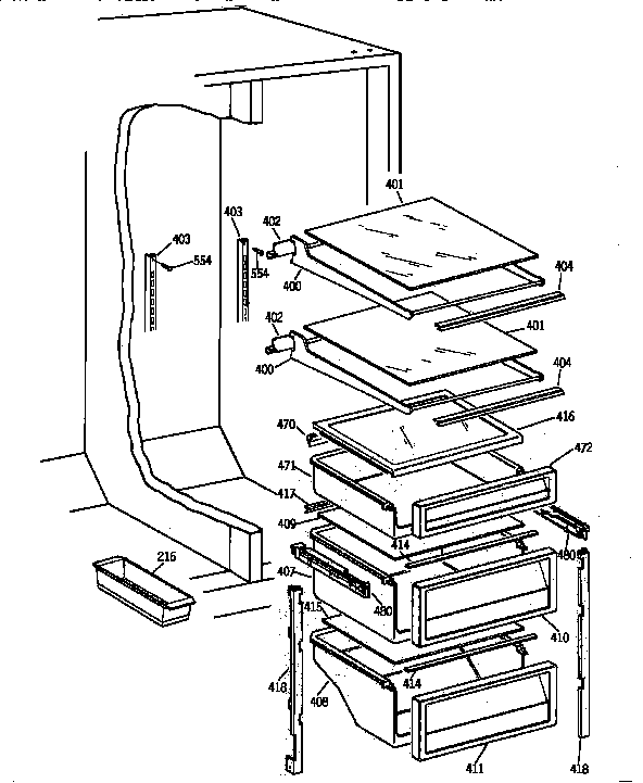 GE TPG21JRYABB fresh food shelves diagram