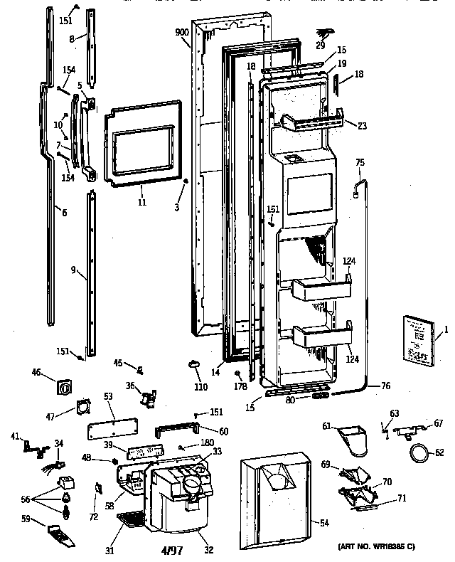 GE TPG21JRYAWW freezer door diagram