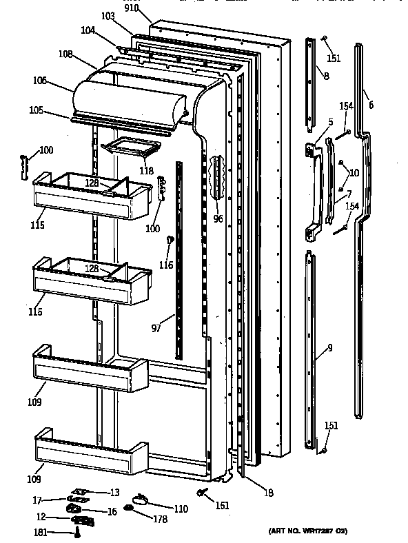 GE TPG21JRYAWW fresh food door diagram