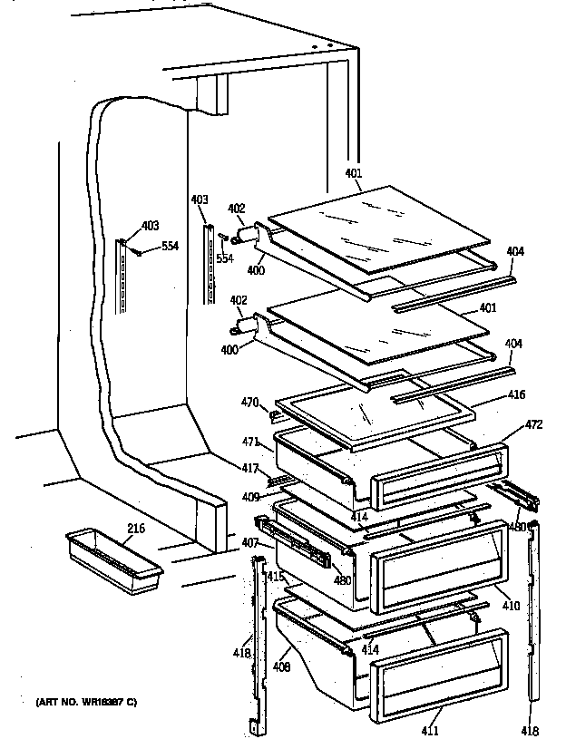 GE TPG21JRYAWW fresh food shelves diagram