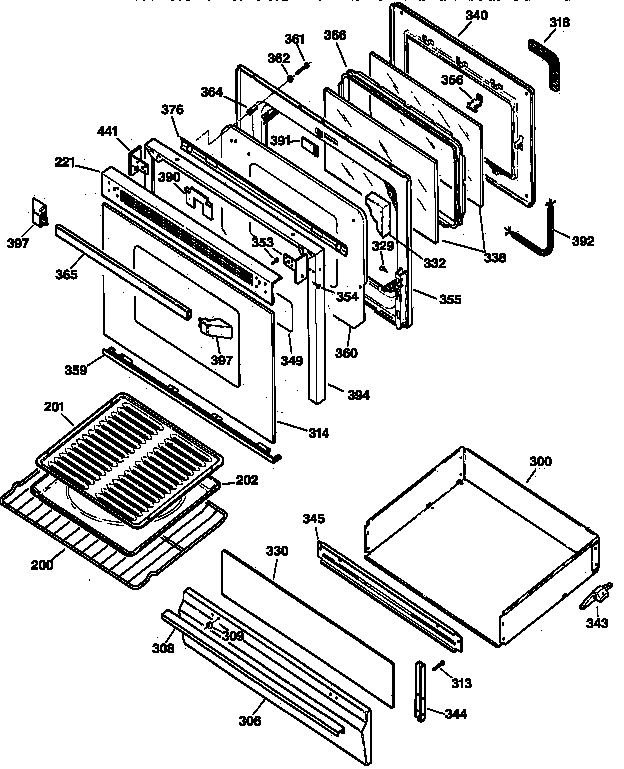GE JGBP34WEW1WH door & drawer parts diagram