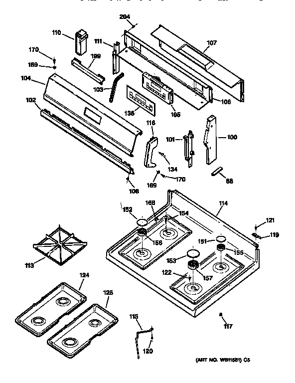 GE JGBP35BEW1BB cooktop diagram