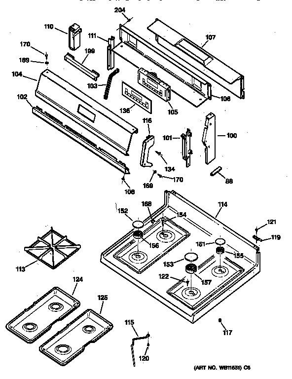 GE JGBP61WEW2WW cooktop diagram