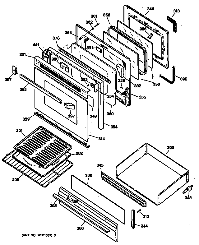 GE JGBP61WEW2WW door & drawer parts diagram