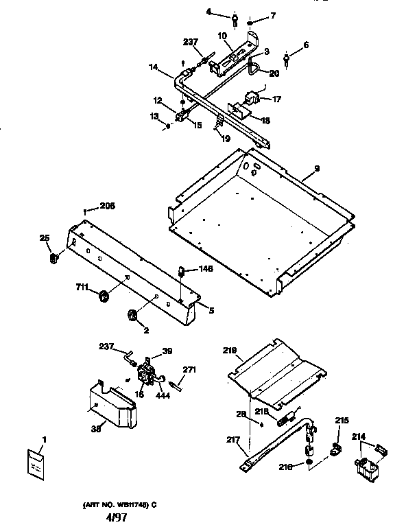 GE JGBS23GEV5WH gas & burner parts diagram