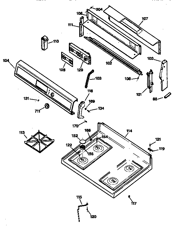 GE JGBP27BEW1WH control panel & cooktop diagram