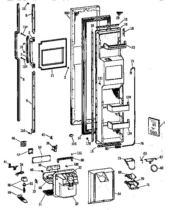 GE TPG21JRYDBB freezer door diagram