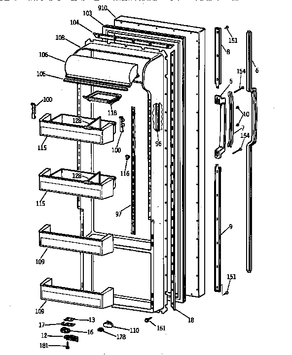 GE TPG21JRYDBB fresh food door diagram