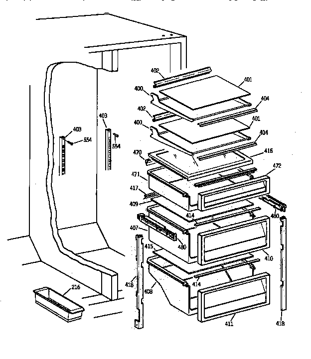 GE TPG21JRYDBB fresh food shelves diagram