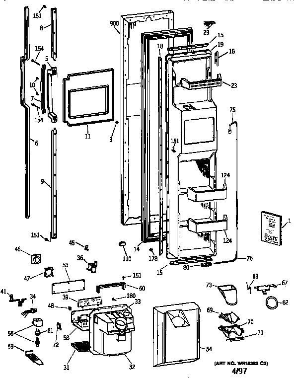 GE TPG21JRYDWW freezer door diagram